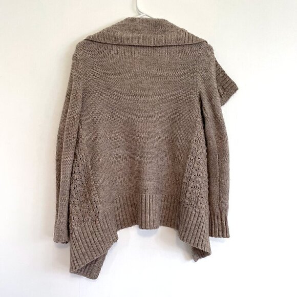 AMERICAN EAGLE Brown Gold Metallic Chunky Knit Open WOOL Draped Cardigan Sweater - Picture 10 of 12